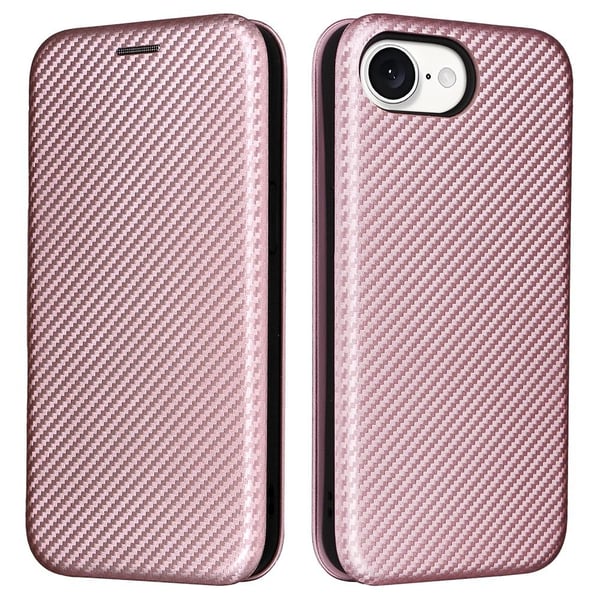 SKALO iPhone 16e Carbon Fiber Lompakkokotelo - Ruusukulta SKALO iPhone 16e Carbon Fiber Lompakkokotelo - Ruusukulta