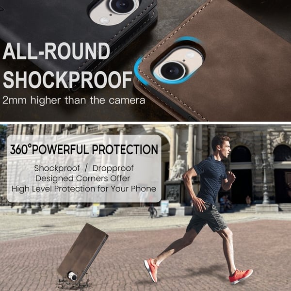 CaseMe iPhone 16e 013 Series PU-Læder Flip Cover - Mørkebrun