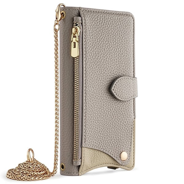 SKALO Samsung A26 5G Litchi Makeup Mirror Chain Lompakkokotelo - Harmaa