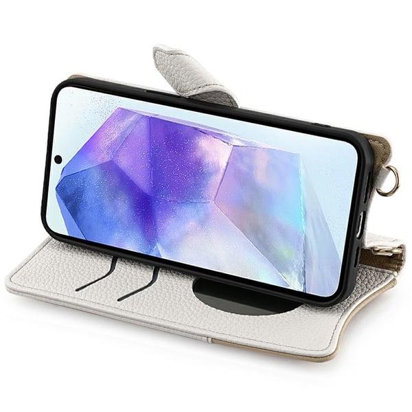 SKALO Samsung A26 5G Litchi Makeup Mirror Chain Flip Cover - Hvid