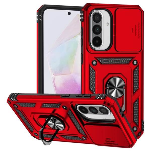 SKALO Samsung A36 5G Armor Metalring Kameraskyder Cover - Rød SKALO Samsung A36 5G Armor Metalring Kameraskyder Cover - Rød