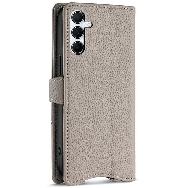 SKALO Samsung A36 5G Litchi Makeup Mirror Chain Lompakkokotelo - Harmaa