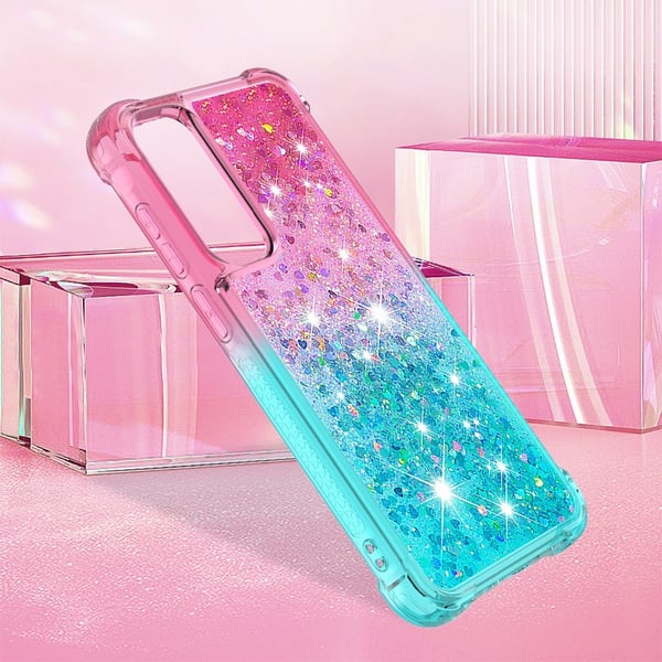 SKALO Samsung A56 5G Kviksand Glitter Cover - Pink-Turkis