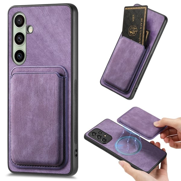 SKALO Samsung A56 5G PU-nahkainen magneettinen korttikotelo Suojakuori - Violetti