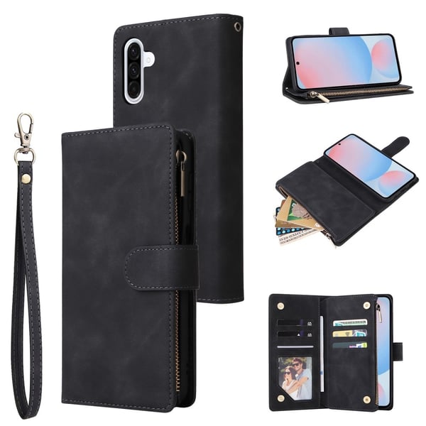 SKALO Samsung A56 5G Zipper PU-Nahka Lompakkokotelo - Musta