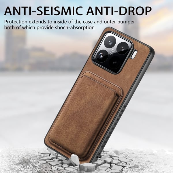 SKALO Xiaomi 15 PU-læder magnetisk kortholder Cover - Sort