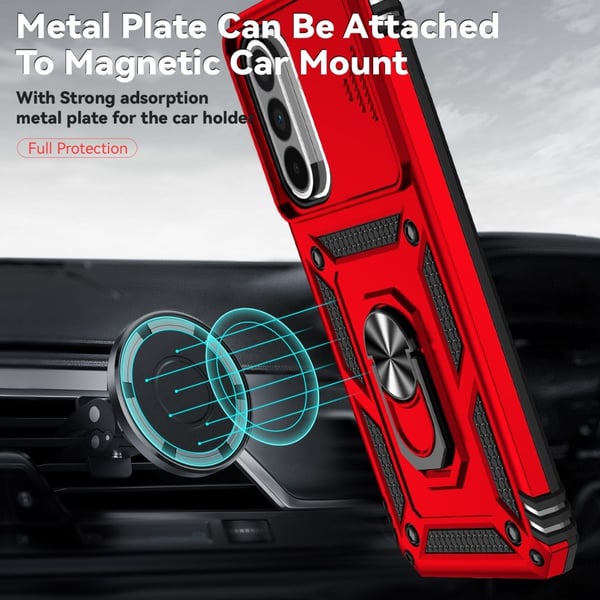 SKALO Samsung A56 5G Armor Metalring Kameraskyder Cover - Rød