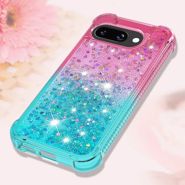 SKALO Google Pixel 9a Kviksand Glitter Cover - Pink-Turkis