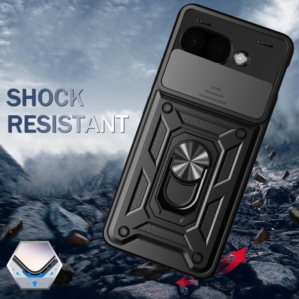 SKALO Google Pixel 9a Armor Metallring Kameraslider Cover - Sort