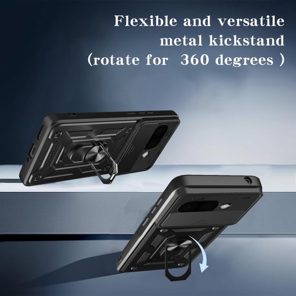 SKALO Google Pixel 9a Armor Metallring Kameraslider Cover - Sort