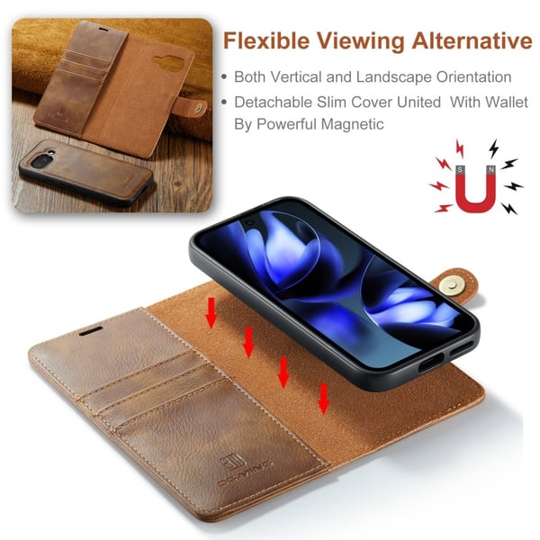 DG MING Google Pixel 9a 2-i-1 Magnet Flip Cover - Brun