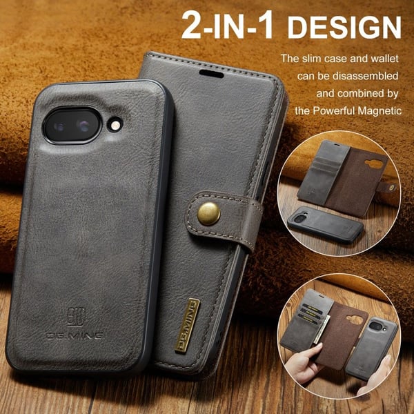 DG MING Google Pixel 9a 2-i-1 Magnet Flip Cover - Grå