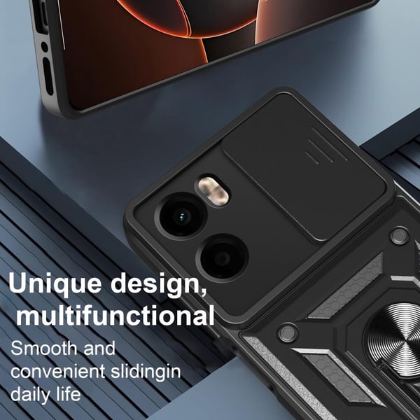 SKALO Motorola Moto G05 Armor Metallring Kameraslider Cover - Sort