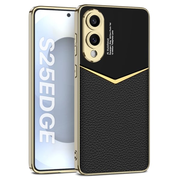SKALO Samsung S25 Edge GKK PU-Læder Guldkant Cover - Sort