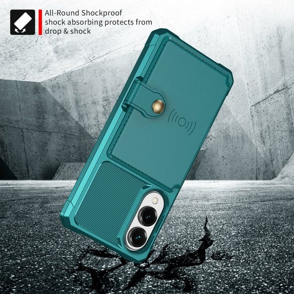 SKALO Samsung S25 Edge Stødresistent Cover med Pung- Turkis