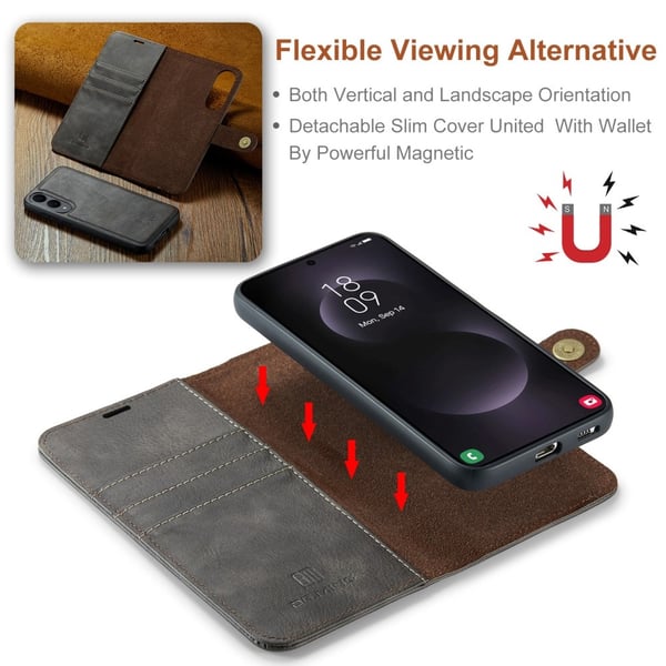 DG MING Samsung S25 Edge 2-i-1 Magnet Flip Cover - Grå