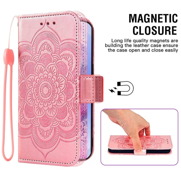 SKALO Samsung S25 Edge Mandala Blomst Flip Cover - Rosa guld