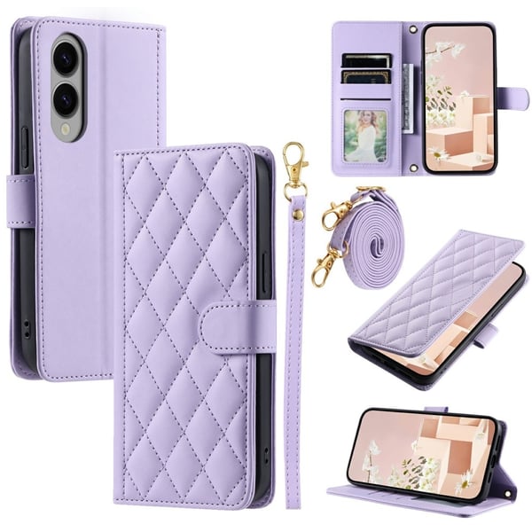 SKALO Samsung S25 Edge Quiltet Skulderrem Flip Cover - Lilla