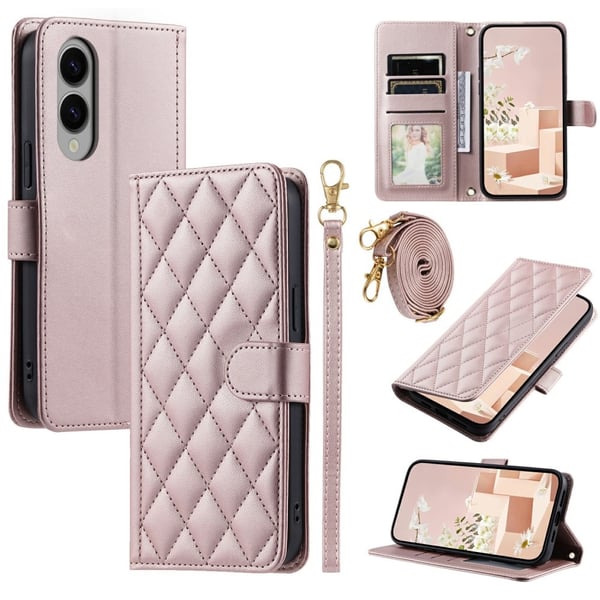 SKALO Samsung S25 Edge Quiltet Skulderrem Flip Cover - Rosa guld