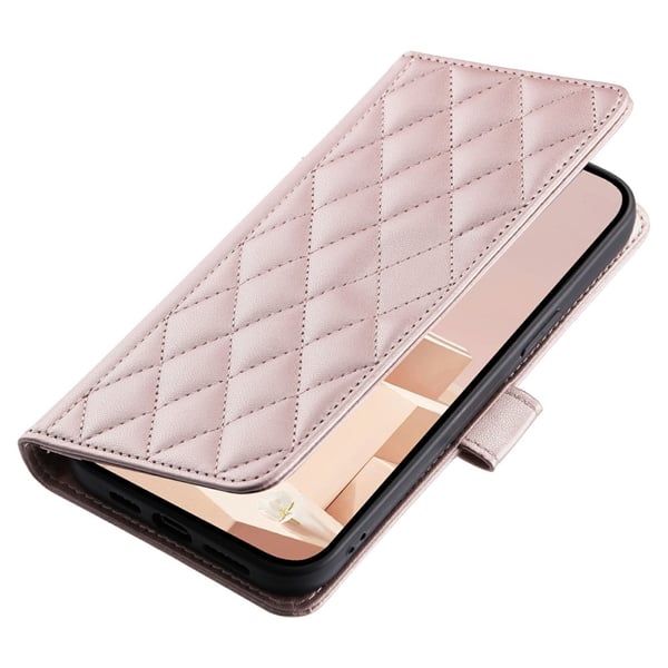 SKALO Samsung S25 Edge Quiltet Skulderrem Flip Cover - Rosa guld