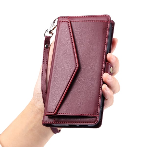 SKALO Samsung S25 Edge PU-Læder Kuvert Flip Cover - Rød