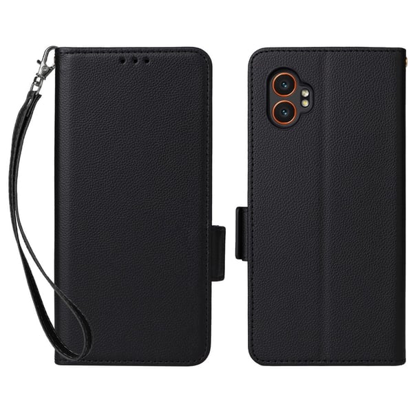 SKALO Samsung XCover7 Pro Litsi Tekstuurikotelo Lompakkokotelo - Musta