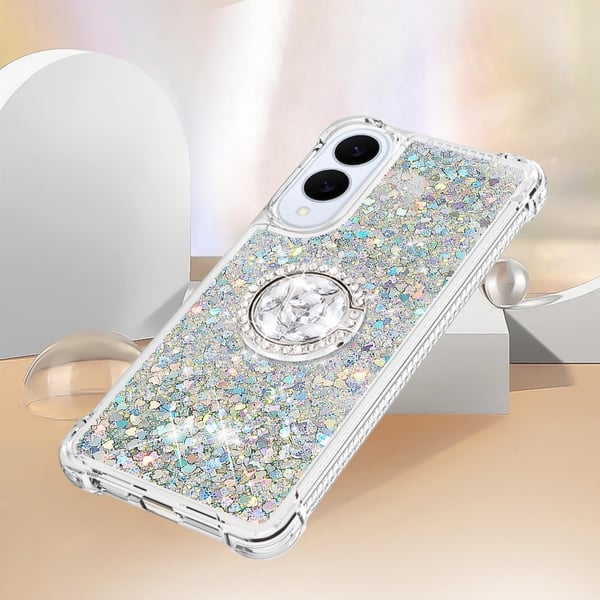 SKALO Samsung S25 Edge Kvicksand Glitter Ring Cover - Sølv