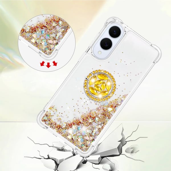 SKALO Samsung S25 Edge Kvicksand Glitter Ring Cover - Guld