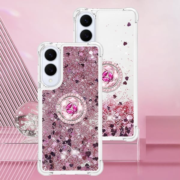 SKALO Samsung S25 Edge Kvicksand Glitter Ring Cover - Rosa guld