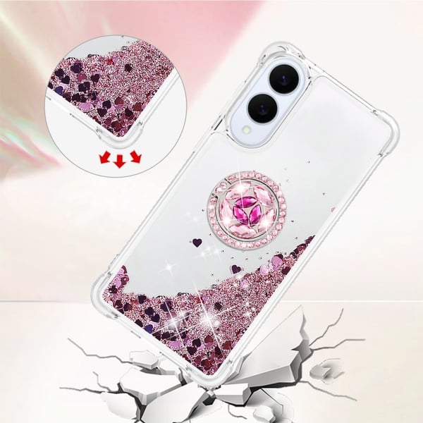 SKALO Samsung S25 Edge Kvicksand Glitter Ring Cover - Rosa guld