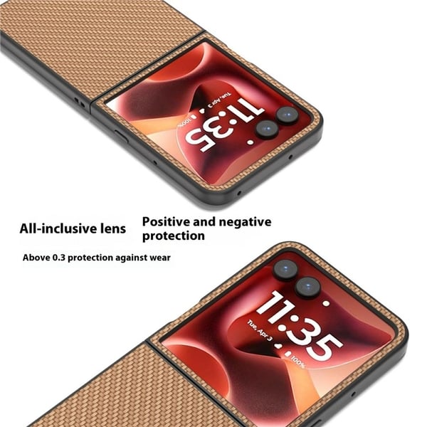 SKALO Motorola Razr 60 Ultra 5G Carbon Fiber Flip PU-Læder Cover - Beige