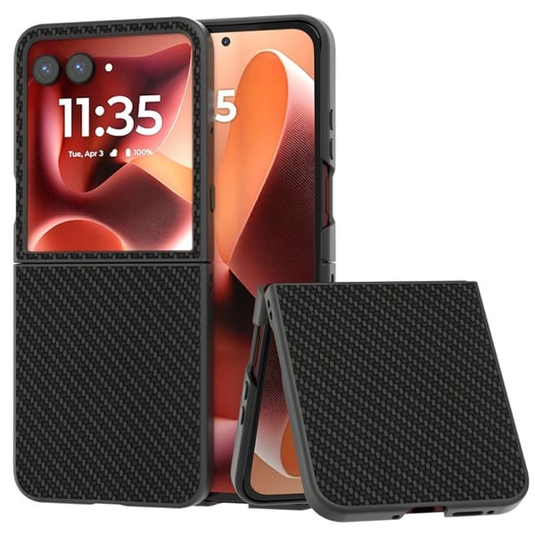 SKALO Motorola Razr 60 Ultra 5G Carbon Fiber Flip PU-Læder Cover - Sort