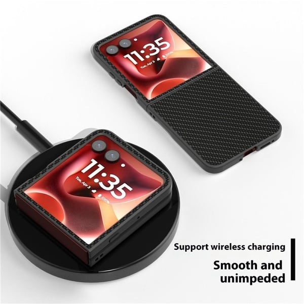 SKALO Motorola Razr 60 Ultra 5G Carbon Fiber Flip PU-Læder Cover - Sort