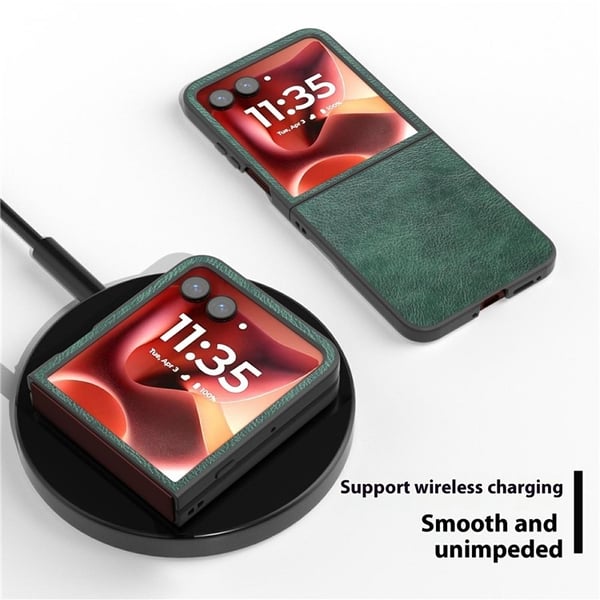 SKALO Motorola Razr 60 Ultra 5G Litchi PU-Læder Flip Cover - Grøn