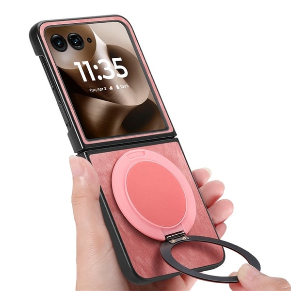 SKALO Motorola Razr 60 Ultra 5G D21 Kickstand Retro PU-Læder Cover - Pink
