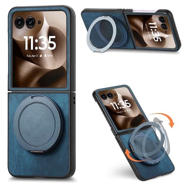 SKALO Motorola Razr 60 Ultra 5G D21 Kickstand Retro PU-Læder Cover - Blå