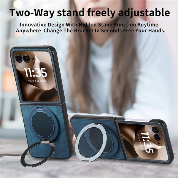 SKALO Motorola Razr 60 Ultra 5G D21 Kickstand Retro PU-Læder Cover - Blå