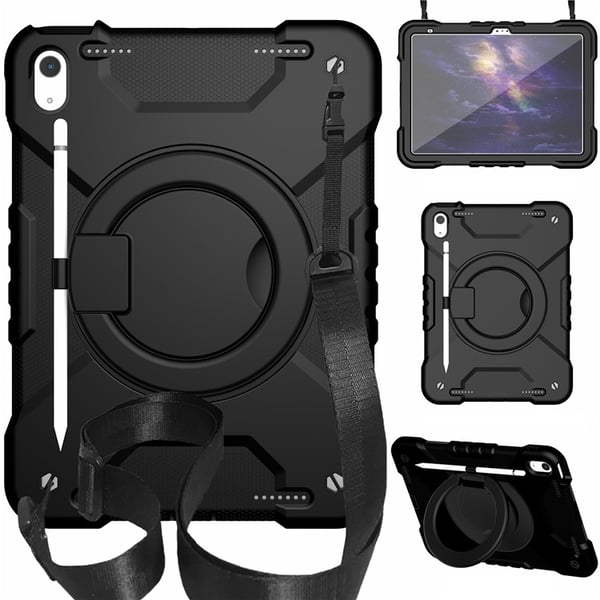 SKALO iPad 11" (2025) Ekstra Stødsikkert Armor Ring med Skulderrem Cover - Sort