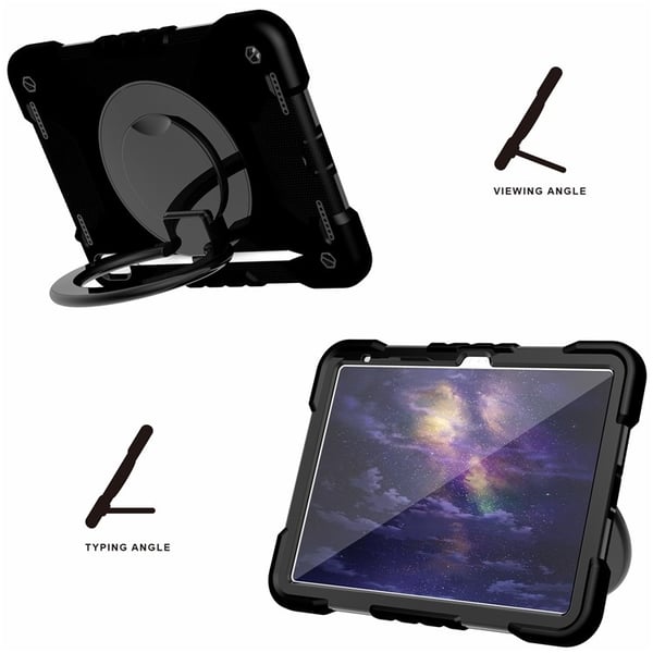 SKALO iPad 11" (2025) Ekstra Stødsikkert Armor Ring med Skulderrem Cover - Sort