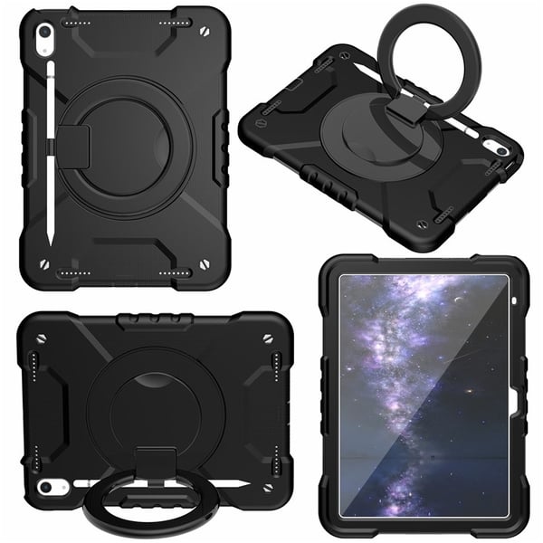 SKALO iPad 11" (2025) Ekstra Stødsikkert Armor Ring med Skulderrem Cover - Sort