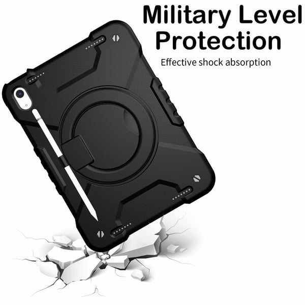 SKALO iPad 10.9 (2022) Ekstra Stødsikkert Armor Ring med Skulderrem Cover - Sort