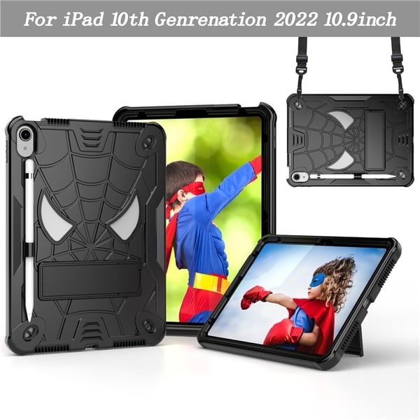 SKALO iPad 10.9 (2022) Edderkoppespind Børnecover - Sort