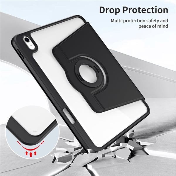 SKALO iPad 10.9 (2022) PU-nahka Rotary Kickstand Irrotettava 2-in-1 Kotelo - Musta