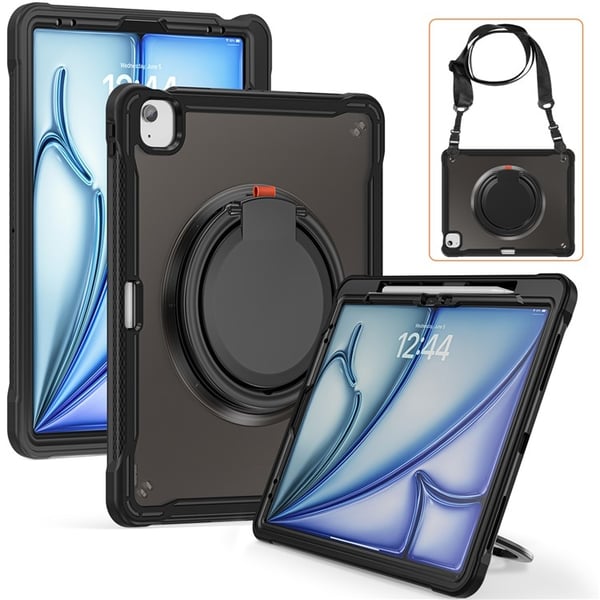 SKALO iPad Air 13 (2024) Ekstra Stødsikkert Armor Ring med Skulderrem Cover - Sort