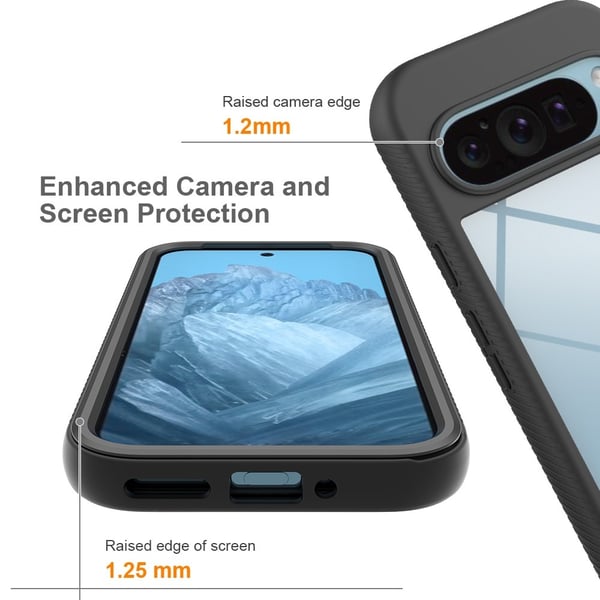 SKALO Google Pixel 10 Shockproof Clear Hybrid+Skærmbeskyttelse Cover - Sort