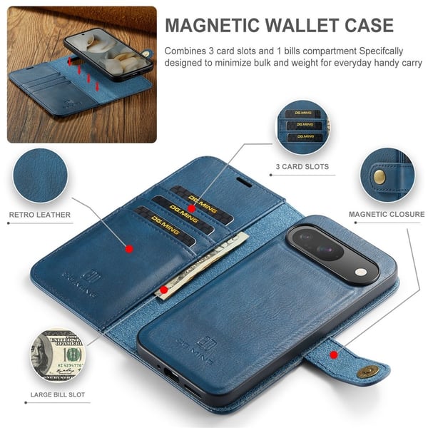 DG MING Google Pixel 10 2-i-1 Magnet Plånboksfodral - Blå