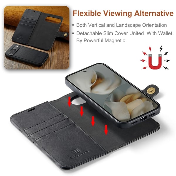 DG MING Google Pixel 10 2-in-1 Magneetti Lompakkokotelo - Musta