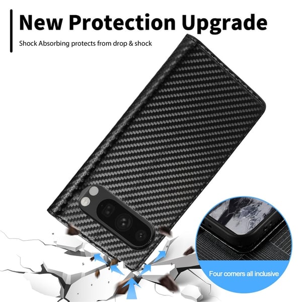 SKALO Google Pixel 10 LC.IMEEKE Carbon Fiber Flip Cover - Sort