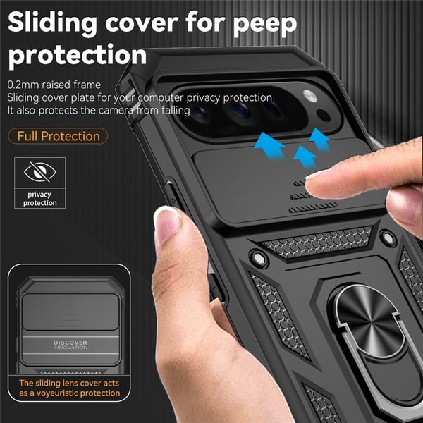 SKALO Google Pixel 10 Pro XL Armor Metalring Kameraskyder Cover - Sort
