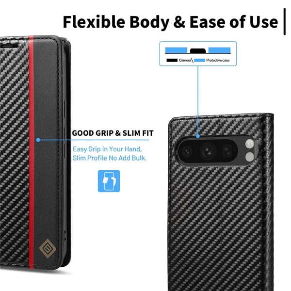 SKALO Google Pixel 10 Pro XL LC.IMEEKE Carbon Fiber Flip Cover - Sort